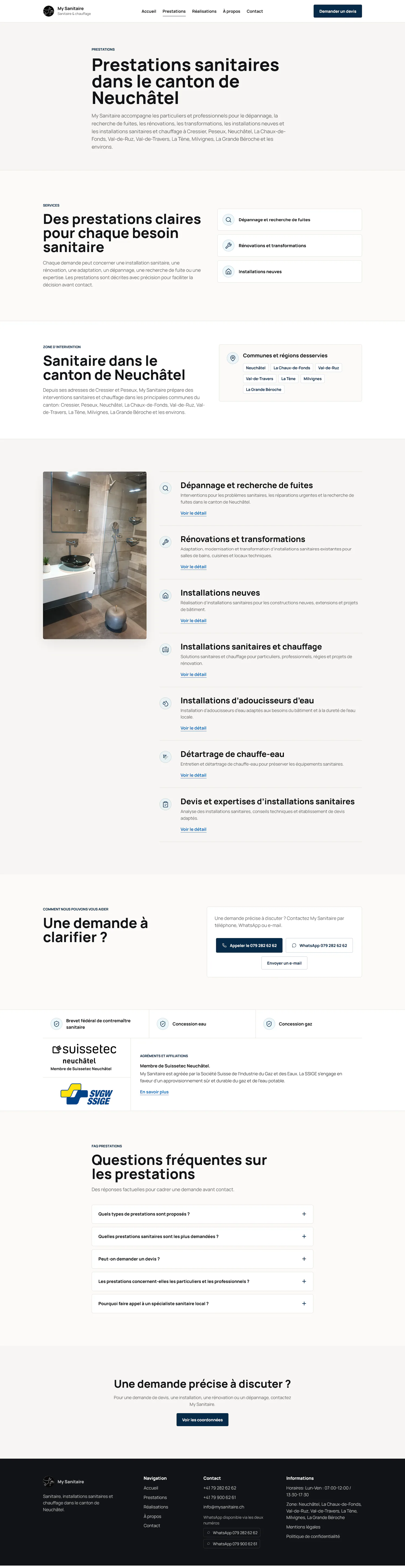 Les prestations sanitaires — capture complète du site My Sanitaire