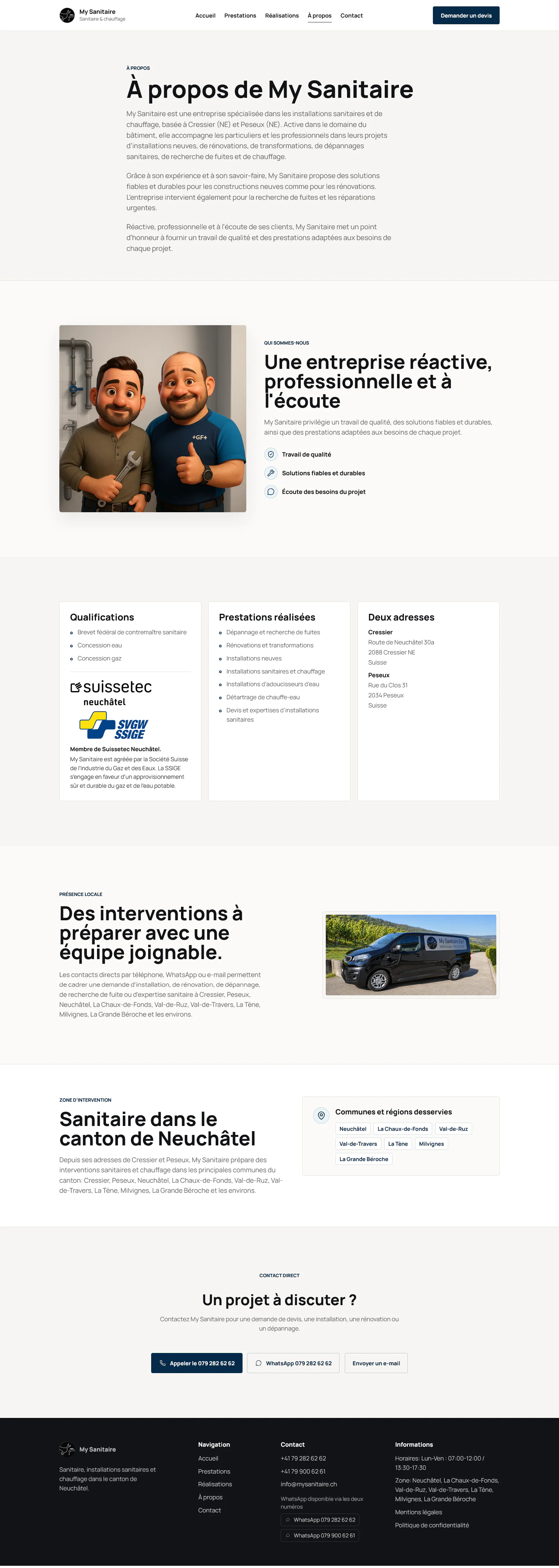 Présentation de l’entreprise — capture complète du site My Sanitaire