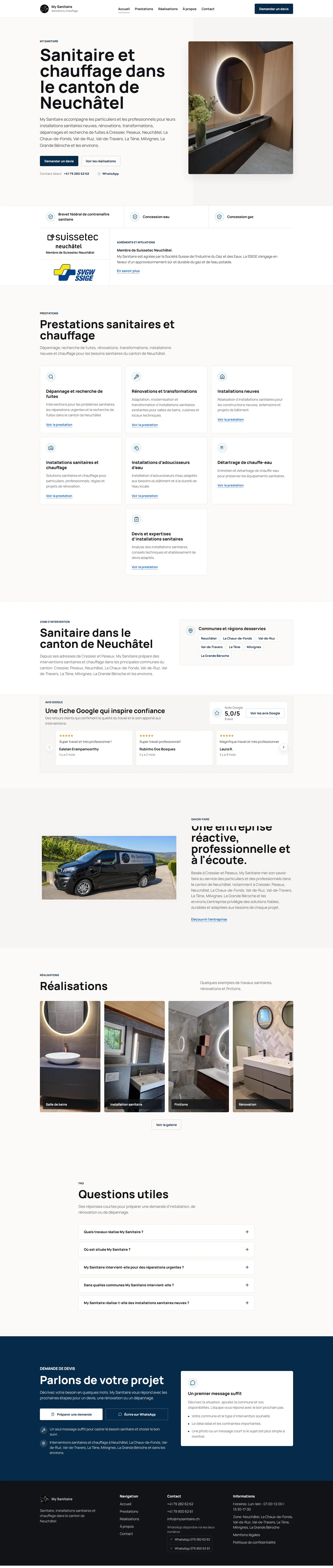 Accueil sur ordinateur — capture complète du site My Sanitaire