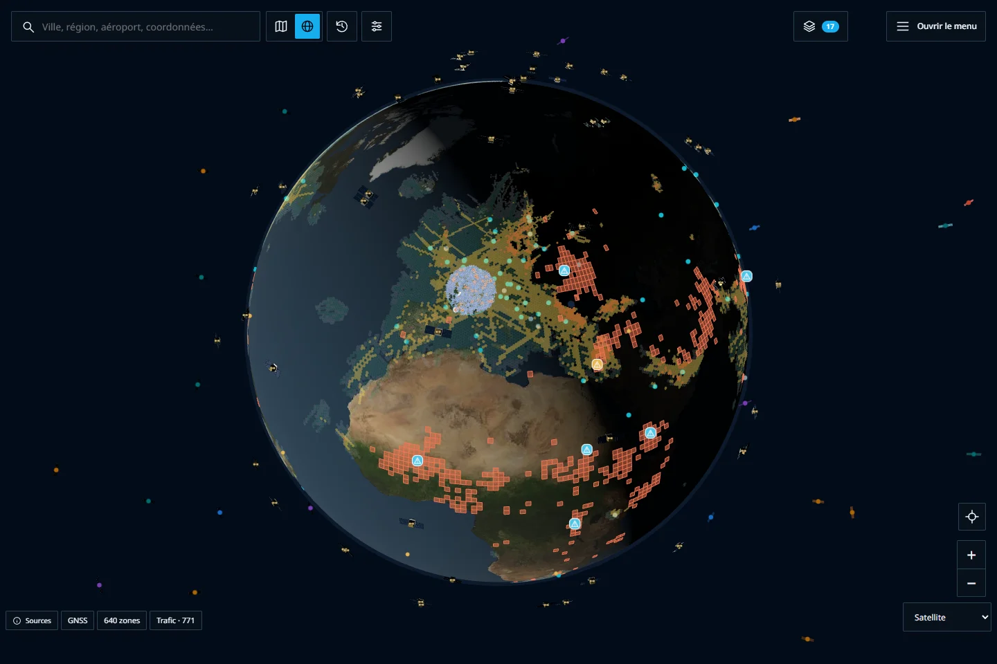 Globe interactif de SatellAItes et ses couches géographiques