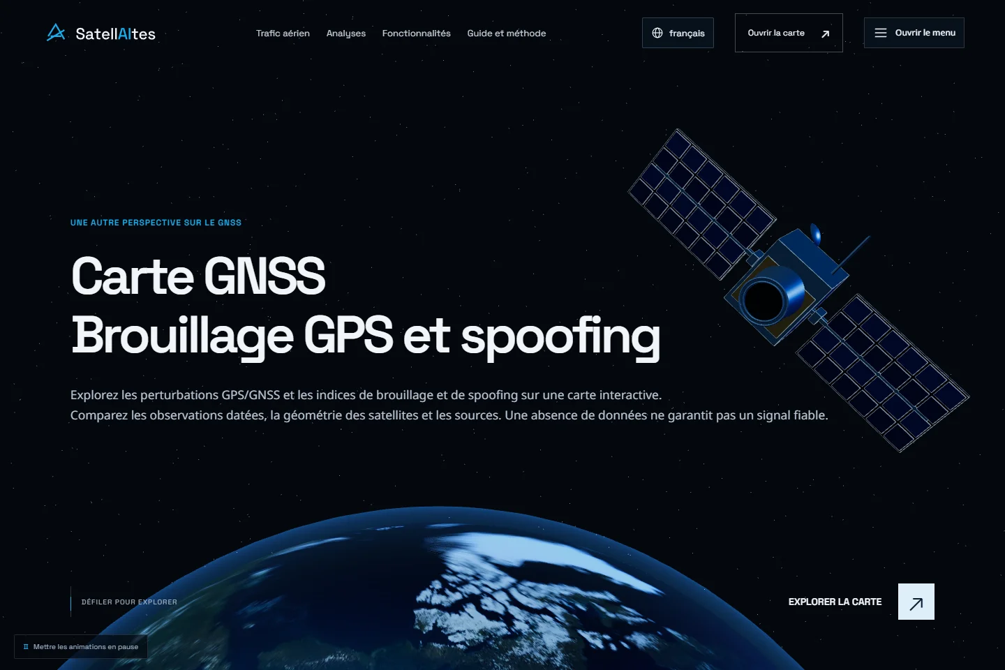 Site de présentation de SatellAItes sur ordinateur