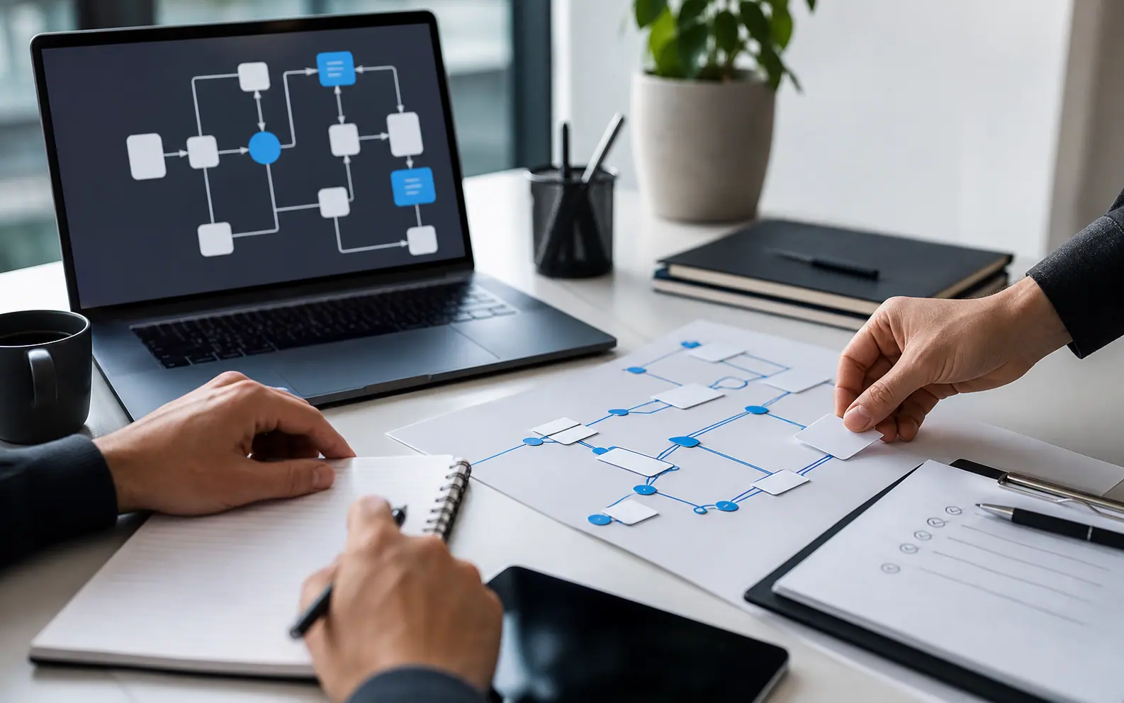 Interface sombre illustrant un workflow IA supervisé pour PME
